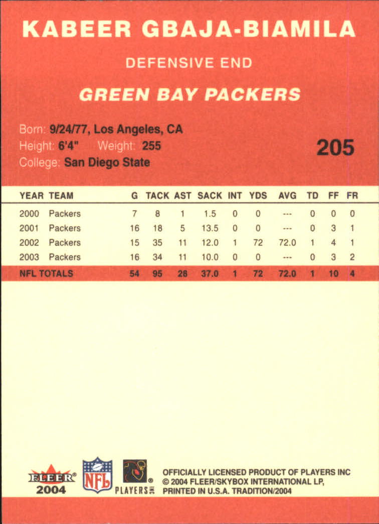 2004 Fleer Tradition #205 Kabeer Gbaja-Biamila back image