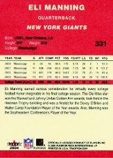 2004 Fleer Tradition #331 Eli Manning RC back image