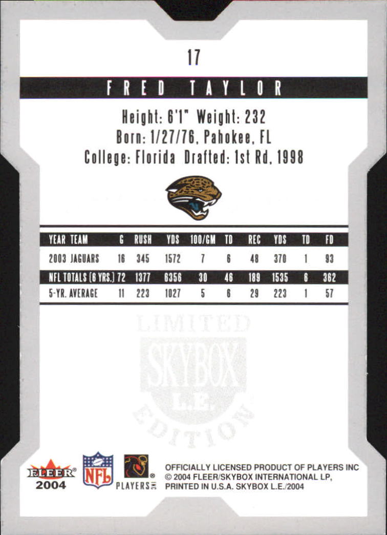 2004 SkyBox LE #17 Fred Taylor back image