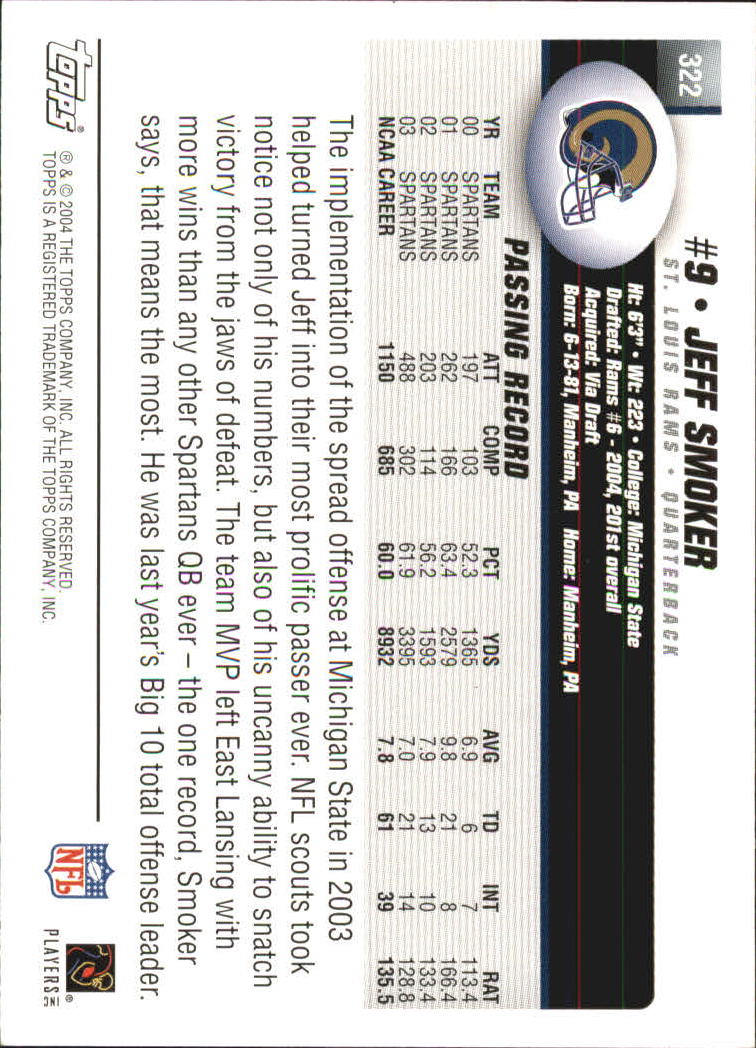 2004 Topps #322 Jeff Smoker RC back image