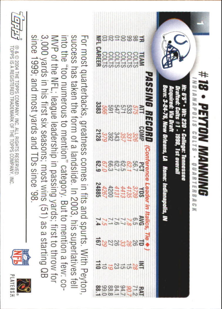 2004 Topps First Edition #1 Peyton Manning back image