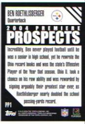 2004 Topps Premiere Prospects #PP1 Ben Roethlisberger back image