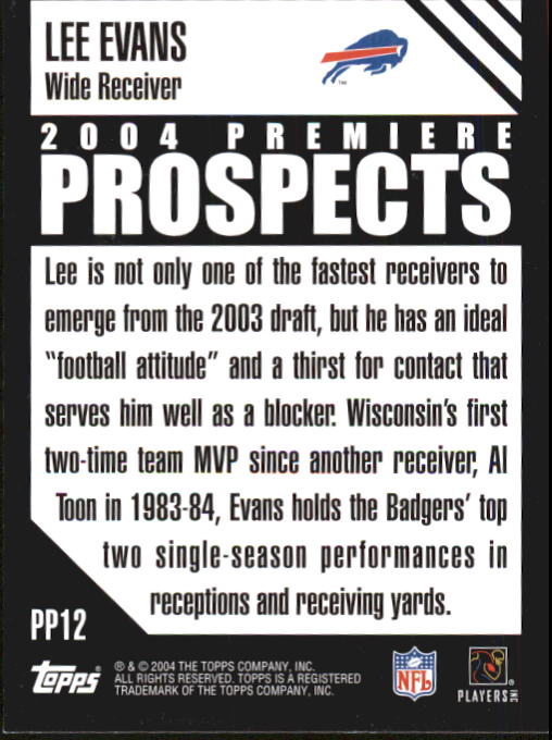 2004 Topps Premiere Prospects #PP12 Lee Evans back image