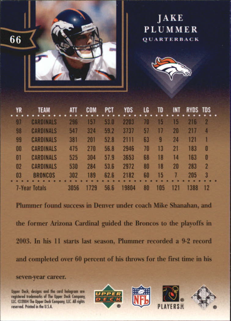 2004 UD Diamond All-Star #66 Jake Plummer back image