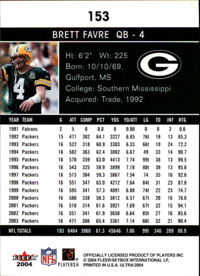 2004 Ultra #153 Brett Favre back image