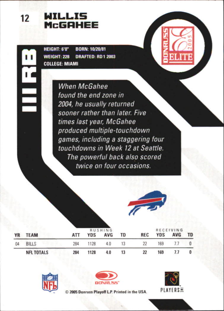 2005 Donruss Elite #12 Willis McGahee back image