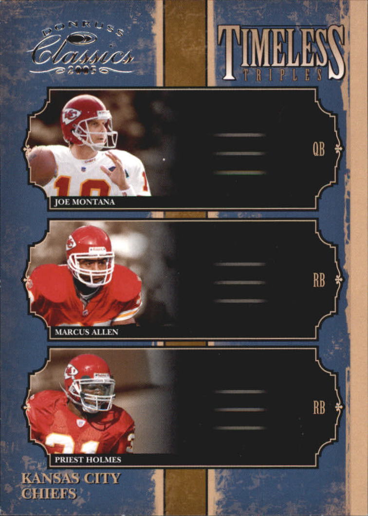 2005 Donruss Classics Timeless Triples Silver #10 Joe Montana/Marcus Allen/Priest Holmes