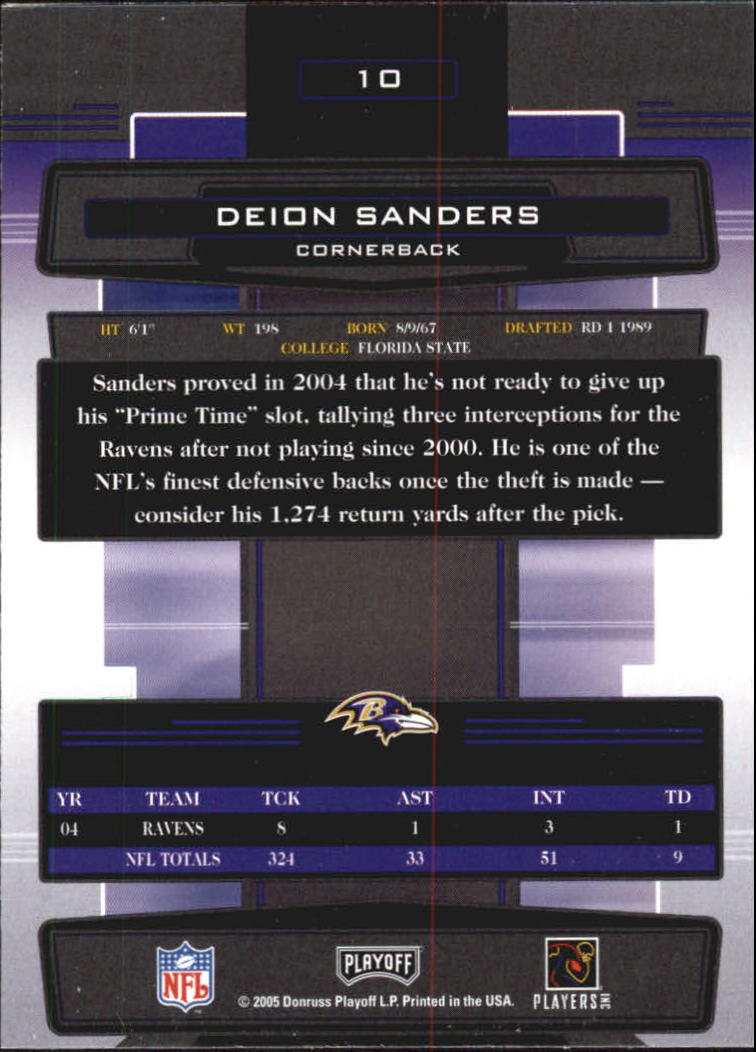 2005 Absolute Memorabilia #10 Deion Sanders back image