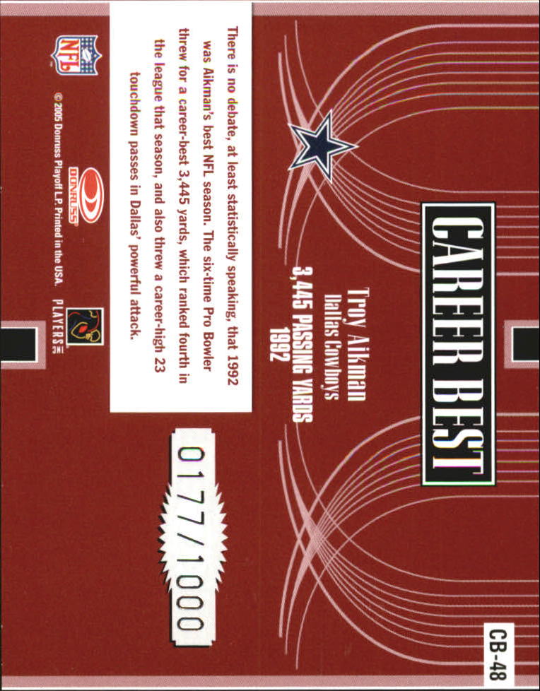 2005 Donruss Elite Career Best Red #CB48 Troy Aikman back image