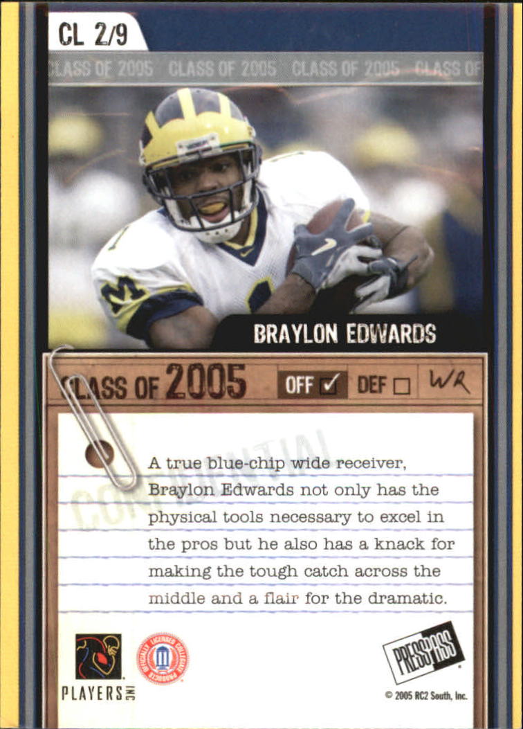 2005 Press Pass SE Class of 2005 #CL2 Braylon Edwards back image