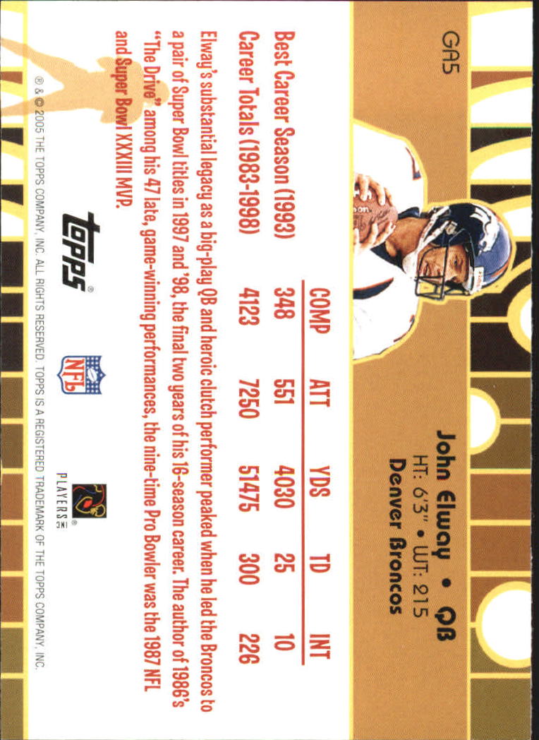 2005 Topps Golden Anniversary Golden Greats #GA5 John Elway back image