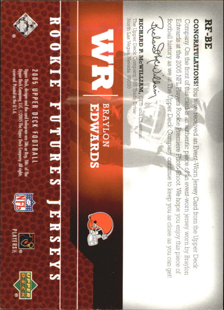 2005 Upper Deck Rookie Futures Jerseys #BE Braylon Edwards back image