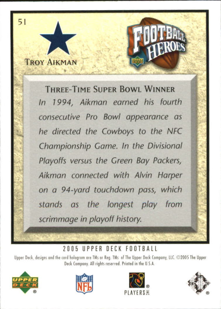2005 Upper Deck Troy Aikman Heroes #51 Troy Aikman back image