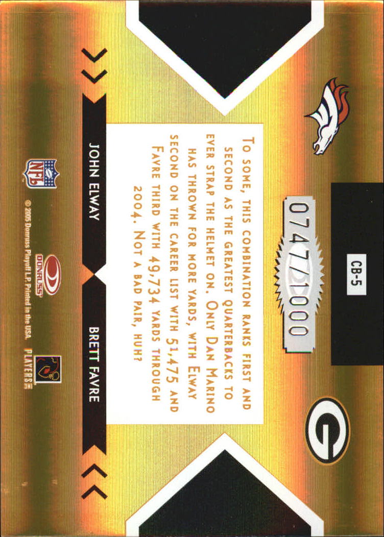 2005 Donruss Elite Face 2 Face Gold #CB5 John Elway/Brett Favre back image