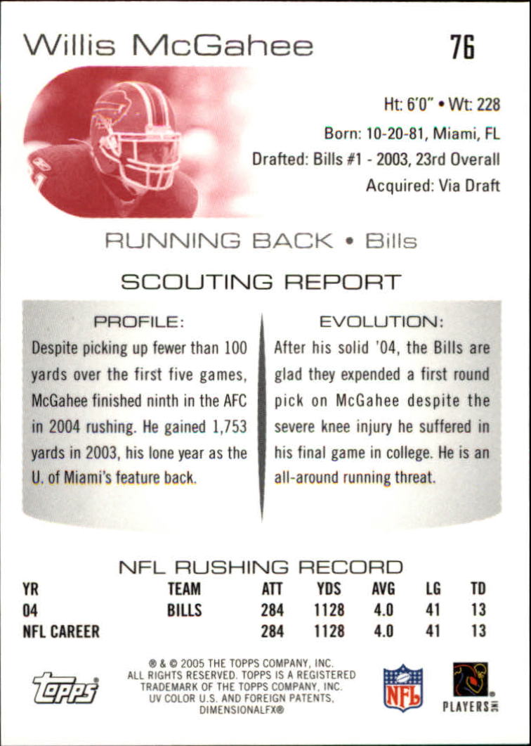 2005 Topps Draft Picks and Prospects Chrome #76 Willis McGahee back image