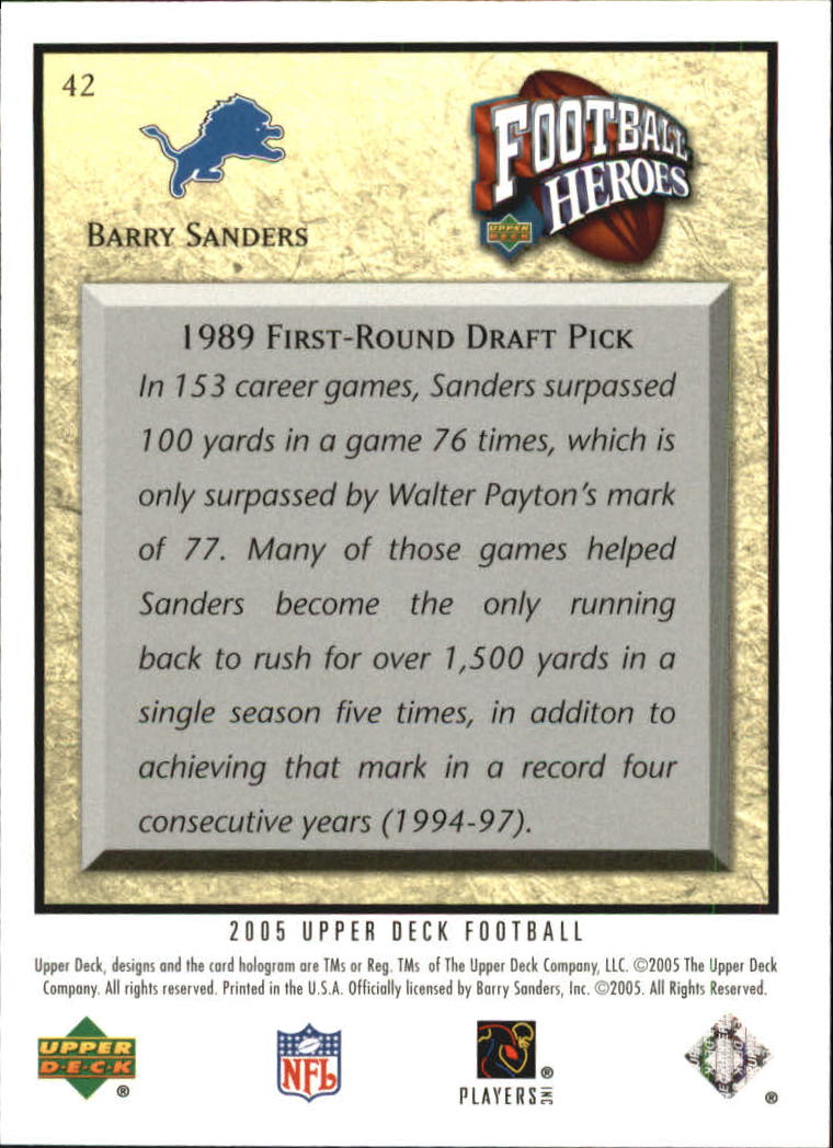 2005 Upper Deck Barry Sanders Heroes #42 Barry Sanders back image