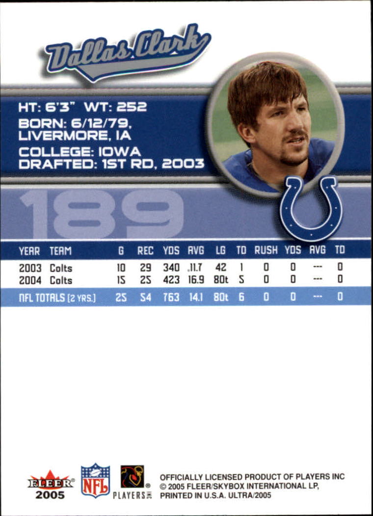 2005 Ultra #189 Dallas Clark back image