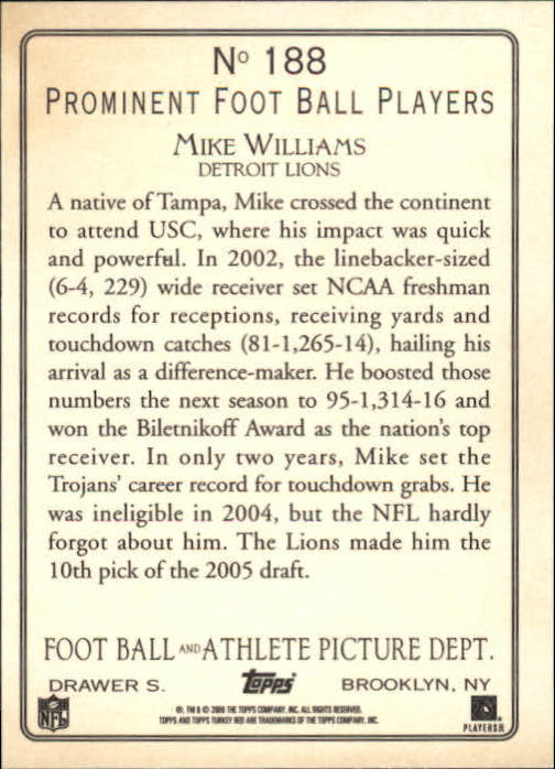 2005 Topps Turkey Red #188 Mike Williams back image
