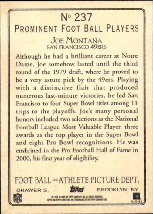 2005 Topps Turkey Red #237 Joe Montana back image