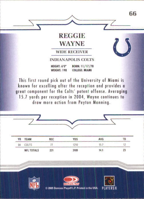 2005 Throwback Threads #66 Reggie Wayne back image