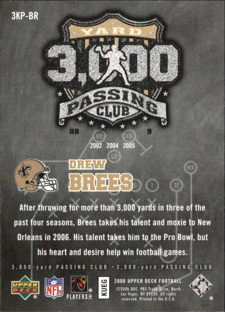2006 Upper Deck 3000 Yard Passing Club #3KPBR Drew Brees back image