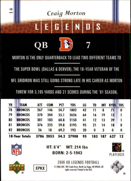 2006 Upper Deck Legends #14 Craig Morton back image