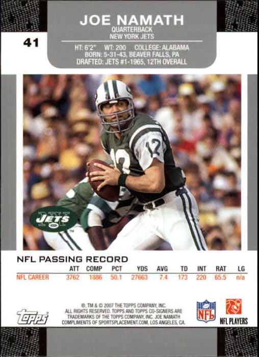 2007 Topps Co-Signers #41 Joe Namath back image