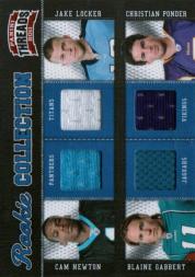 2011 Panini Threads Rookie Collection Materials Quad #1 Cam Newton/Jake Locker/Blaine Gabbert/Christian Ponder