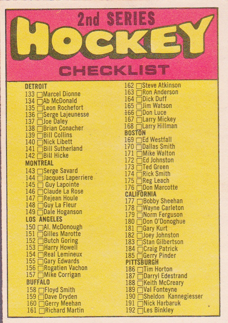 1971-72 O-Pee-Chee #264 Checklist Card