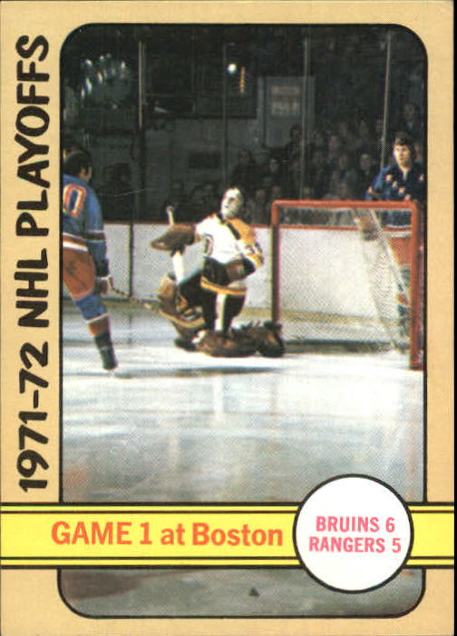 1972-73 Topps #2 Playoff Game 1/Bruins 6/Rangers 5