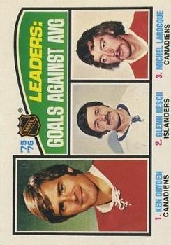 1976-77 O-Pee-Chee #6 Goals Against/Average Leaders/Ken Dryden/Glenn Resch/Michel Larocque