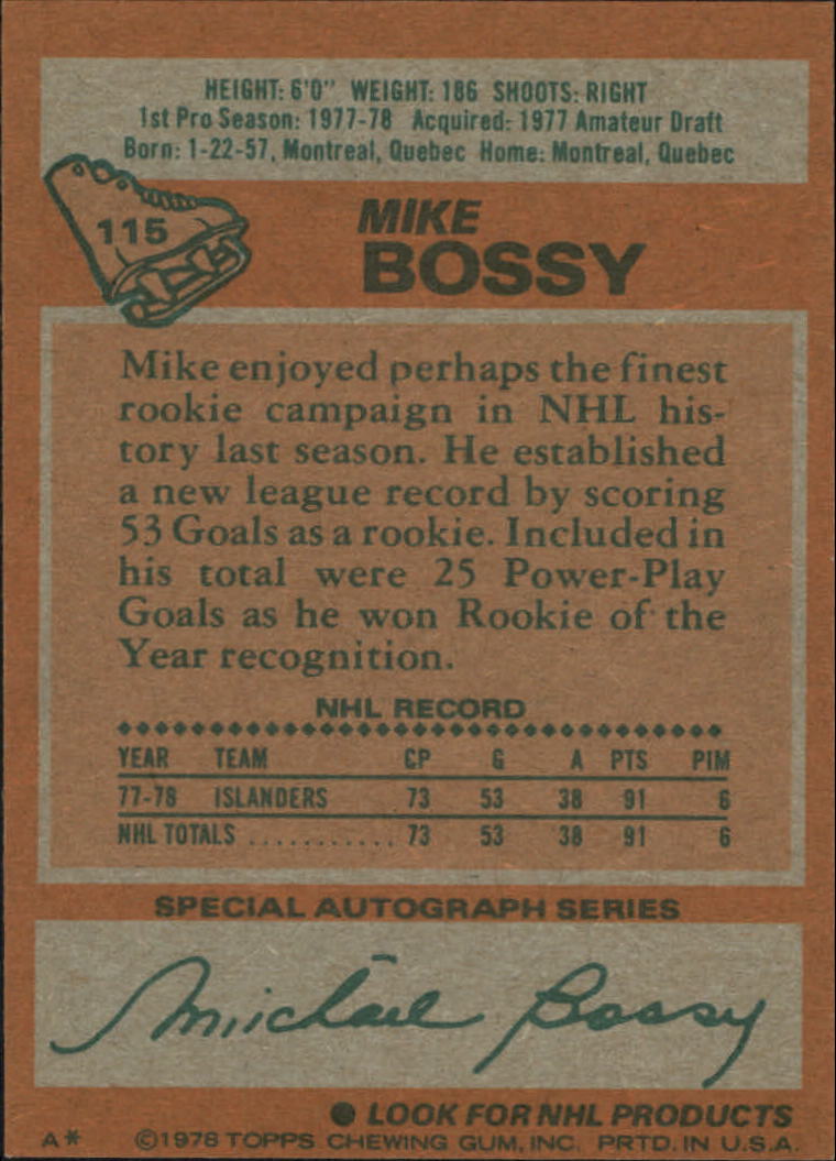 1978-79 Topps #115 Mike Bossy RC back image
