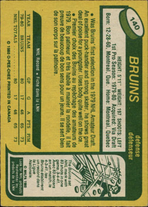 1980-81 O-Pee-Chee #140 Ray Bourque RC back image