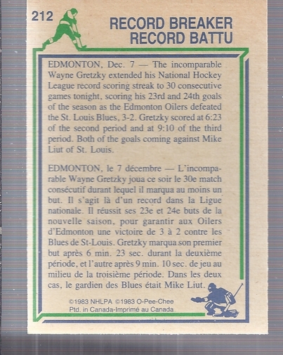 1983-84 O-Pee-Chee #212 Wayne Gretzky RB back image