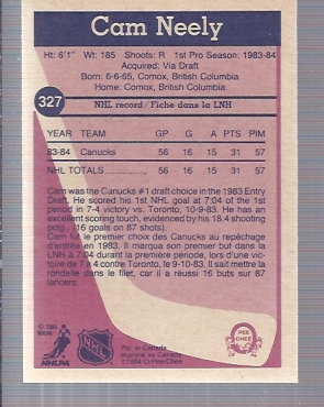 1984-85 O-Pee-Chee #327 Cam Neely RC back image