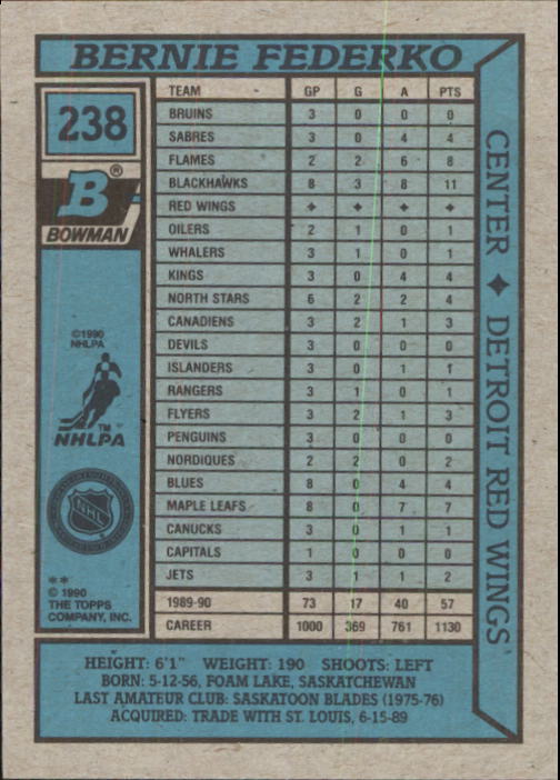 1990-91 Bowman #238 Bernie Federko back image