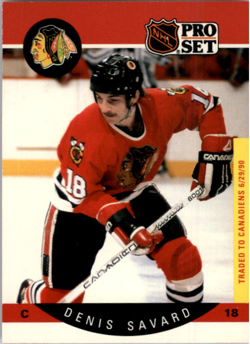 1990-91 Pro Set #59A Denis Savard/(No traded stripe;/played 70 games/in '86-87)