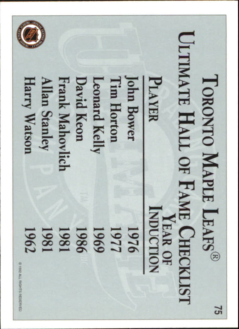 1991-92 Ultimate Original Six #75 Allan Stanley back image