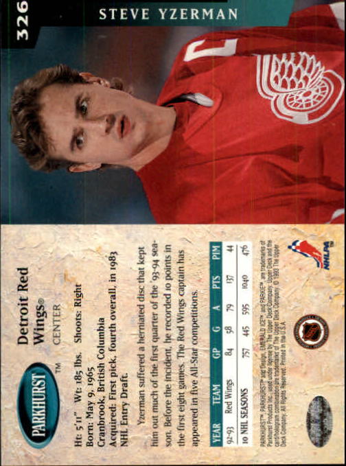 1993-94 Parkhurst #326 Steve Yzerman back image