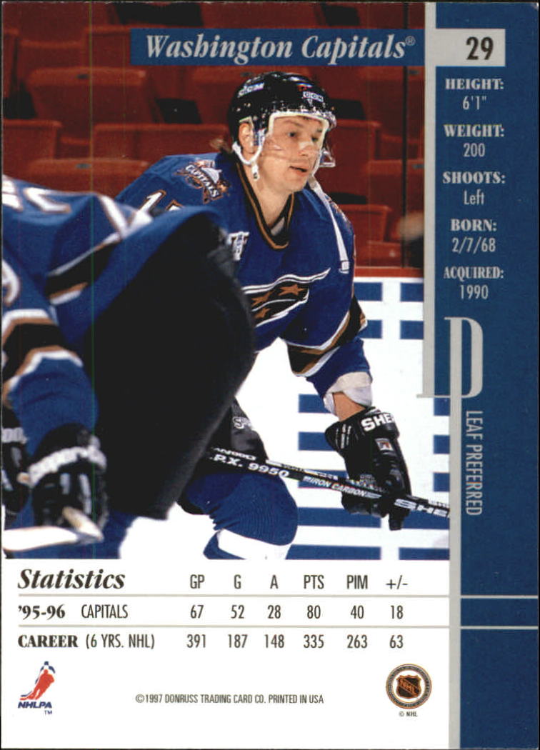 1996-97 Leaf Preferred #29 Peter Bondra back image