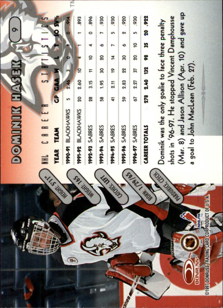 1997-98 Donruss #9 Dominik Hasek back image