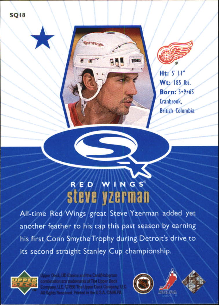 1998-99 UD Choice StarQuest Blue #SQ18 Steve Yzerman back image