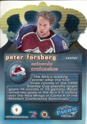 1999-00 Pacific Gold Crown Die-Cuts #9 Peter Forsberg back image