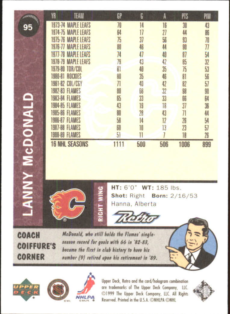 1999-00 Upper Deck Retro #95 Lanny McDonald back image