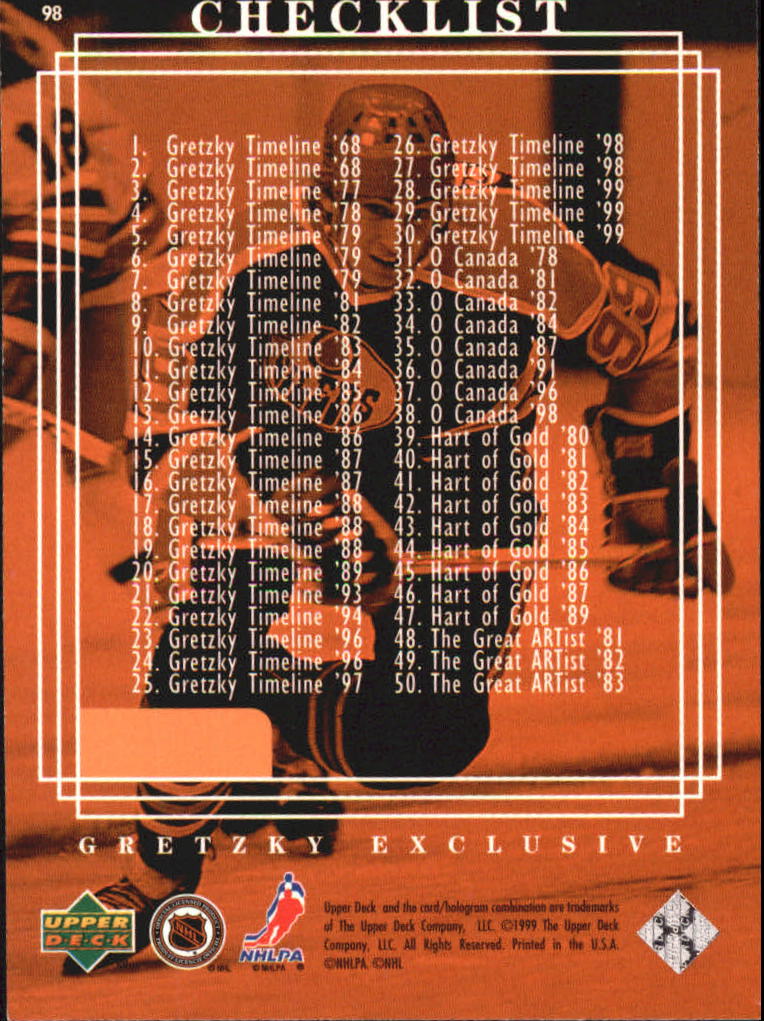 gotbaseballcards 1999-00 Upper Deck Gretzky Exclusives Hockey #1-100-You elegir