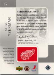 2000-01 SP Game Used Tools of the Game #SY Steve Yzerman back image