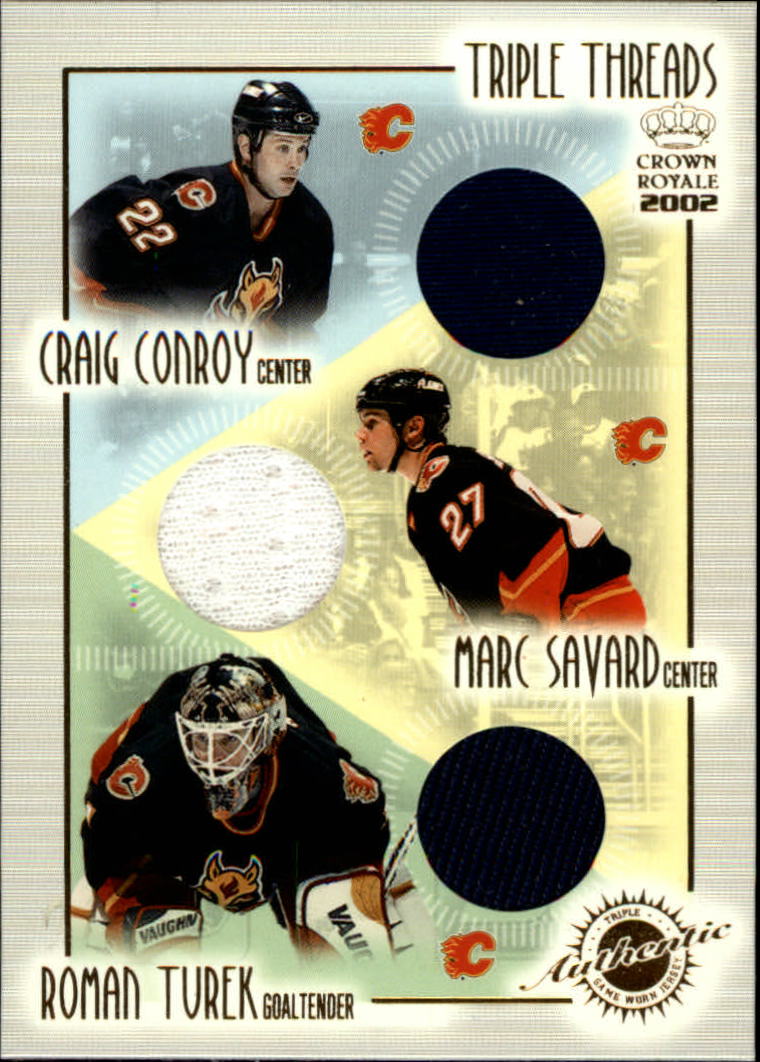 2001-02 Crown Royale Triple Threads #2 Craig Conroy/Marc Savard/Roman Turek