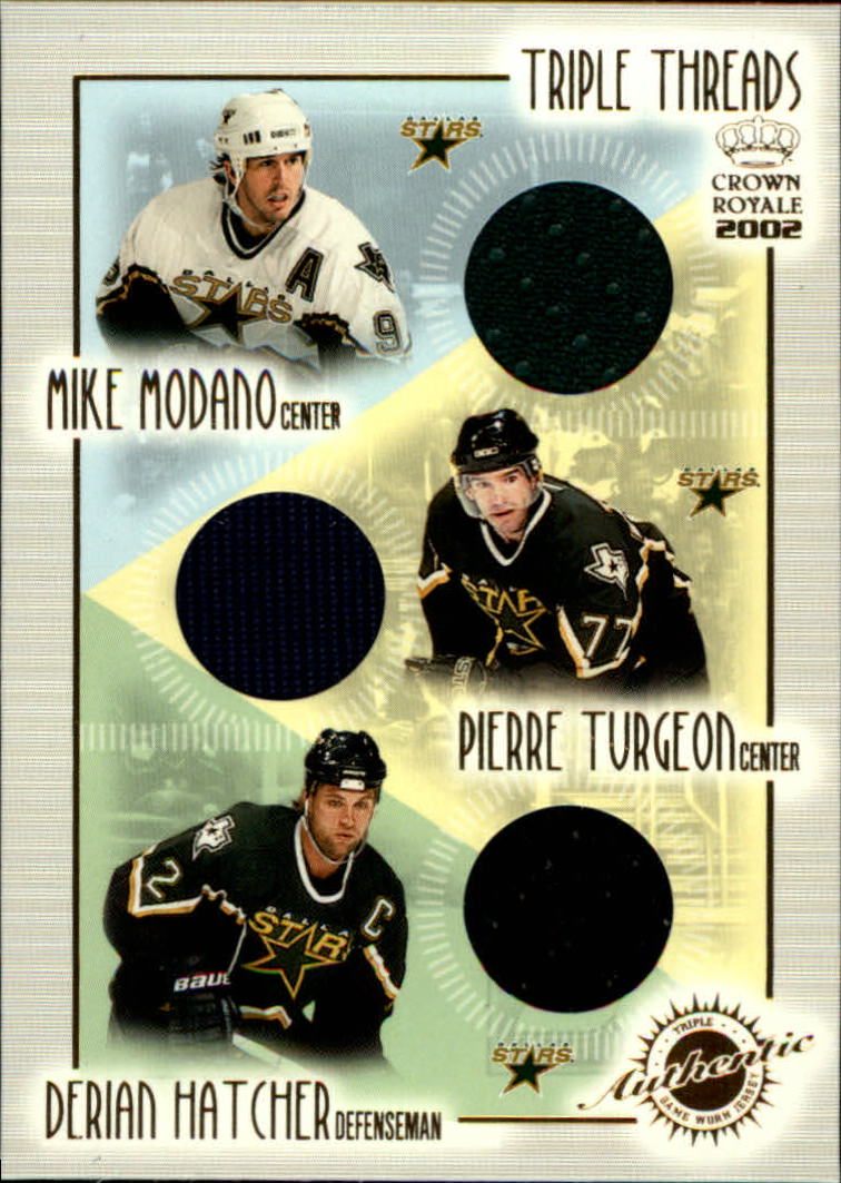 2001-02 Crown Royale Triple Threads #8 Mike Modano/Pierre Turgeon/Derian Hatcher
