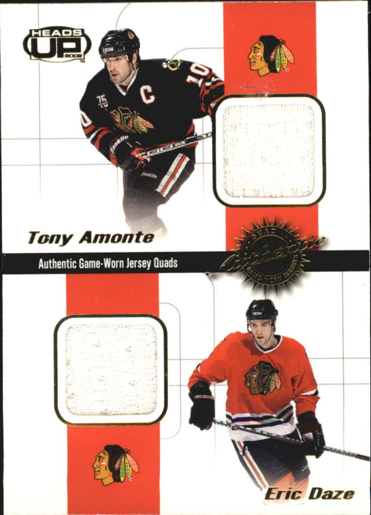 2001-02 Pacific Heads Up Quad Jerseys #6 Tony Amonte/Eric Daze/Jocelyn Thibault/Kyle Calder