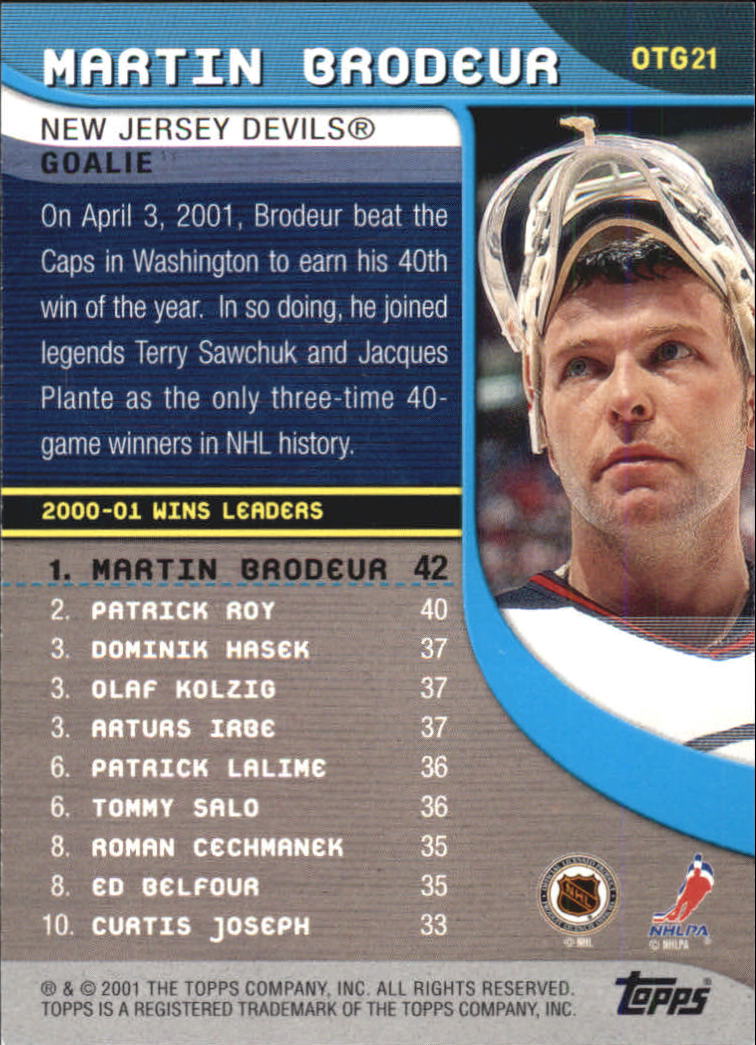2001-02 Topps Own The Game #OTG21 Martin Brodeur back image